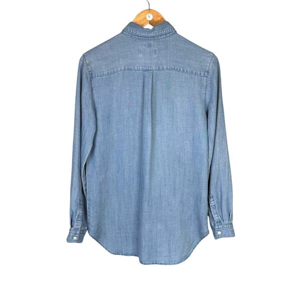 Ann Taylor LOFT Chambray Blue Softened Long Sleeve Relaxed Popover Tunic Shirt - Picture 10 of 12